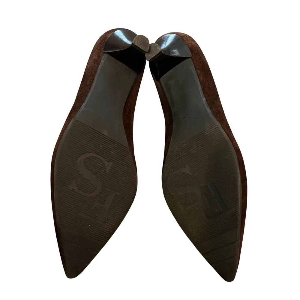 Franco Sarto Brown leather Suede Pointed Toe Kitten Heel Penny Loafer Pumps 6M